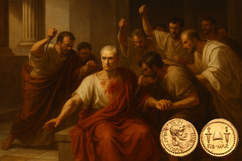 Julius Caesar a krvavý odkaz mince EID MAR